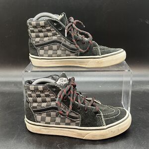 Vans off the wall high tops checkered sneakers kids size 1 black gray casual